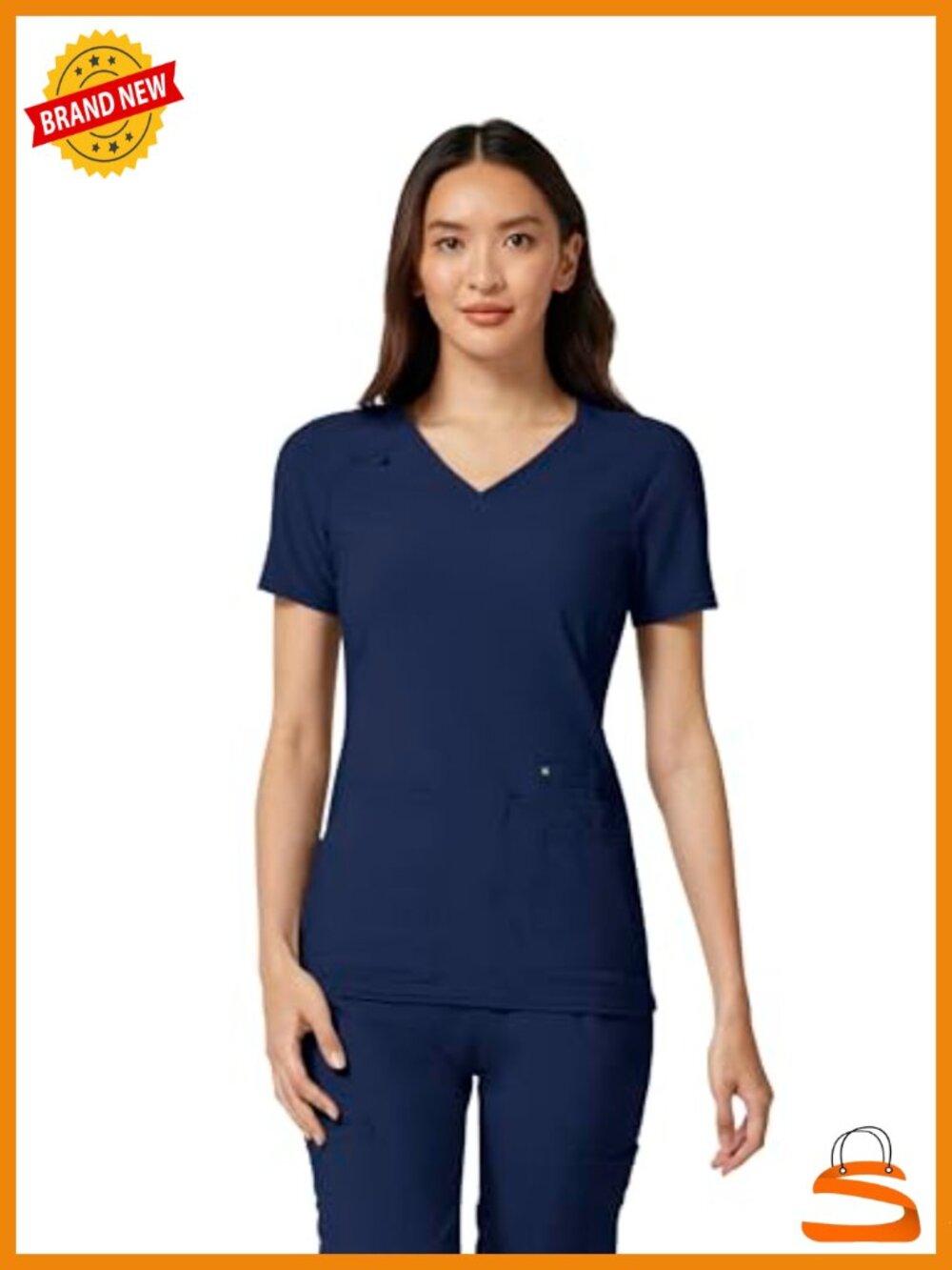 V-Neck Knit Panel Scrub Top Short Sleeve 4-Way Stretch Moisture Wicking